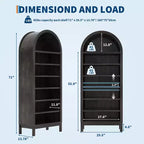 Fulvari 71 Armoire de cuisine bombée, bibliothèque autoportante à 7 niveaux avec étagères réglables, étagère de rangement ouverte en bois