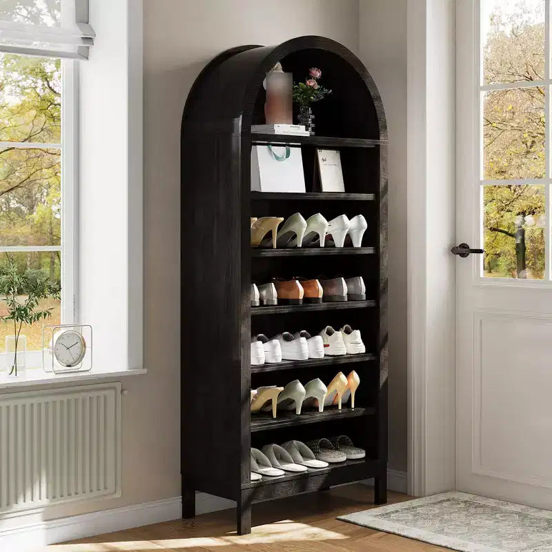 Fulvari 71 Armoire de cuisine bombée, bibliothèque autoportante à 7 niveaux avec étagères réglables, étagère de rangement ouverte en bois