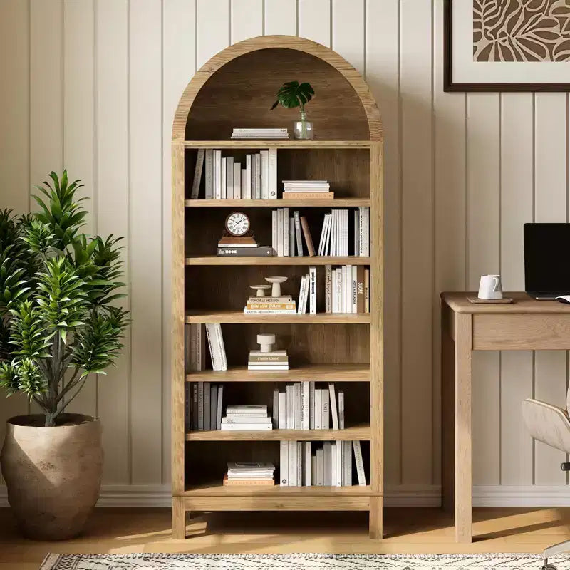 Fulvari 71 Armoire de cuisine bombée, bibliothèque autoportante à 7 niveaux avec étagères réglables, étagère de rangement ouverte en bois