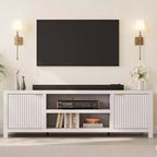 Meuble TV Acekool 70 moderne cannelé pour téléviseurs jusqu'à 80 pouces, console multimédia avec armoires de rangement, étagères réglables, centre de divertissement