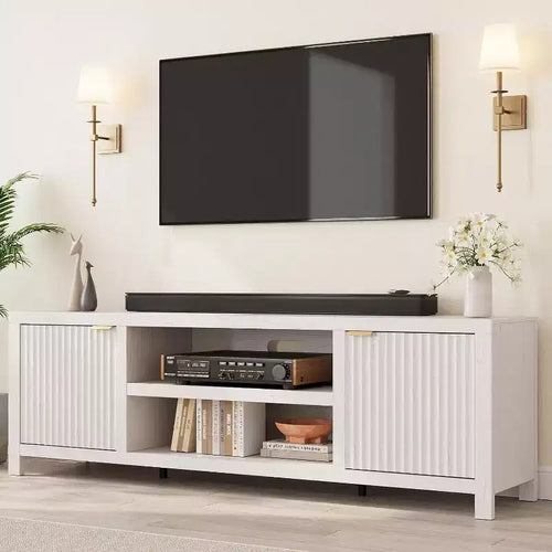 Acekool 70 Modern Fluted TV Stand for TVs up to 80, Media Console with Storage Cabinets, Adjustable Shelves, Entertainment Center