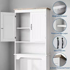 Meuble de rangement Acekool à poser au-dessus des toilettes, 60 x 21,5 x 168 cm, organisateur de salle de bain avec portes doubles, étagère réglable et étagère ouverte, bois composite