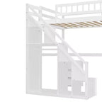 Lit mezzanine double/grand format avec bureau, bande lumineuse LED et deux commodes - ModernLuxe