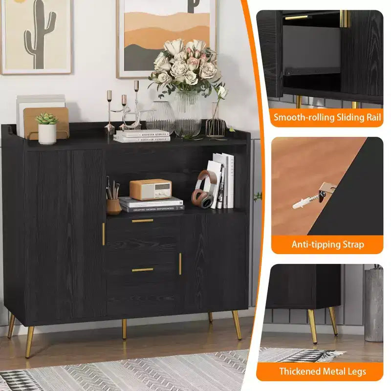 Meuble buffet, Buffet de rangement moderne, Meuble d'appoint avec tiroirs et portes, Console avec portes et étagères