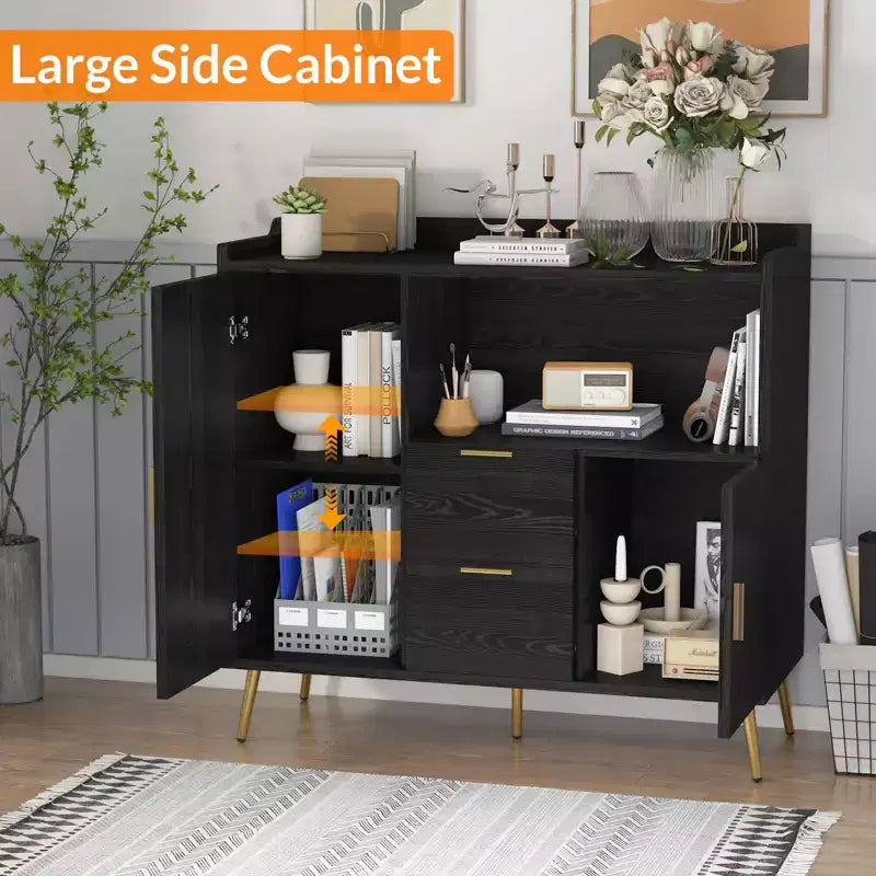 Meuble buffet, Buffet de rangement moderne, Meuble d'appoint avec tiroirs et portes, Console avec portes et étagères