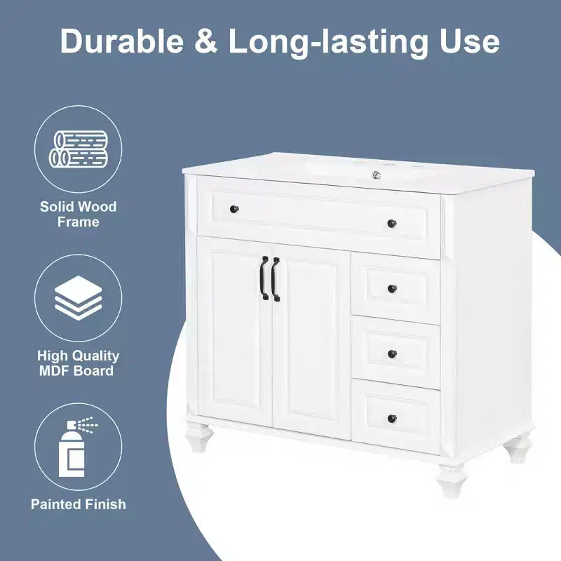 MAYEERTY 24 Meuble-lavabo de salle de bain avec évier Bois massif MDF 2 tiroirs 1 porte Étagère réglable Gris
