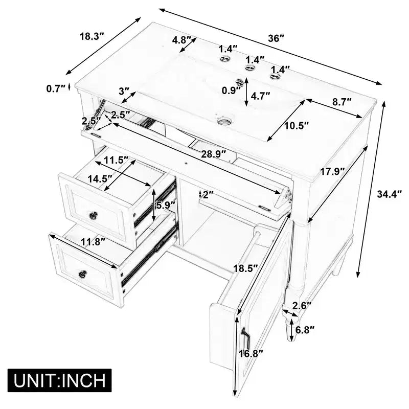 MAYEERTY 24 Meuble-lavabo de salle de bain avec évier Bois massif MDF 2 tiroirs 1 porte Étagère réglable Gris