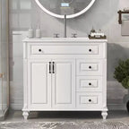 MAYEERTY 24 Meuble-lavabo de salle de bain avec évier Bois massif MDF 2 tiroirs 1 porte Étagère réglable Gris
