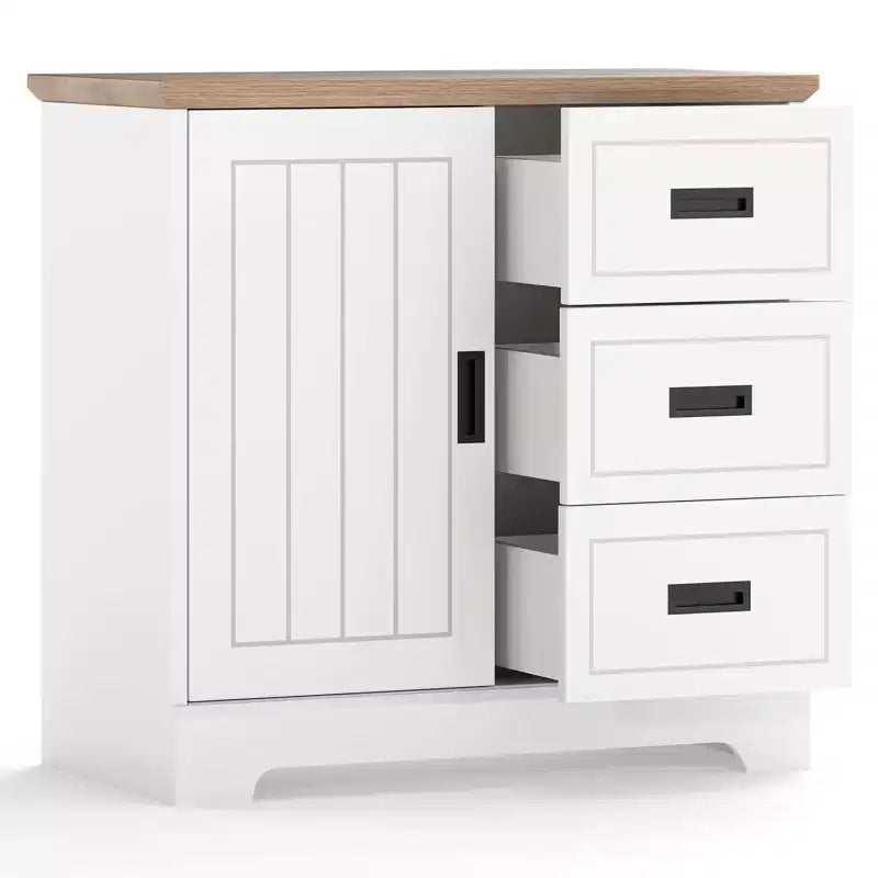 Costway Farmhouse Sideboard Buffet Cabinet with Sliding Doors 3 Drawers Adjustable Shelf