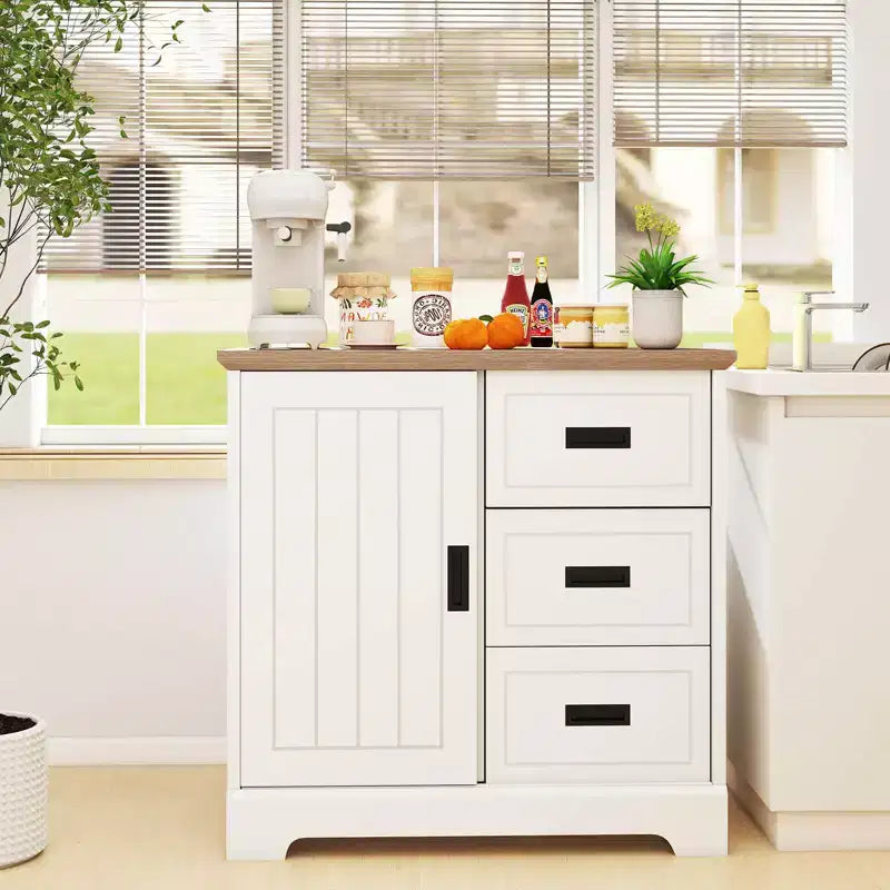 Buffet de salle à manger Costway avec portes coulissantes, 3 tiroirs et étagère réglable