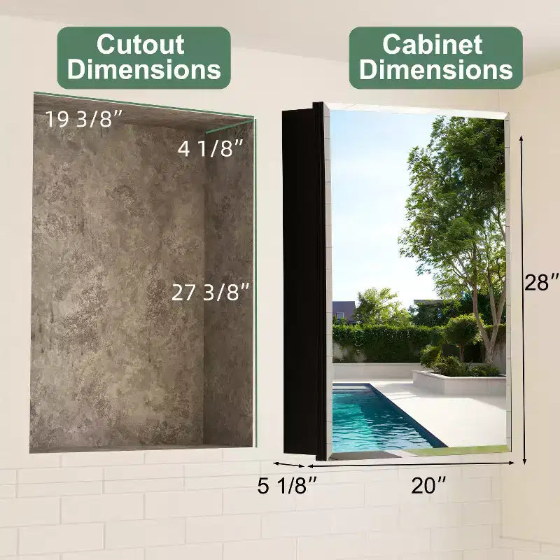 Armoire de toilette Belle avec miroir biseauté, encastrable ou murale, étagères réglables en verre trempé