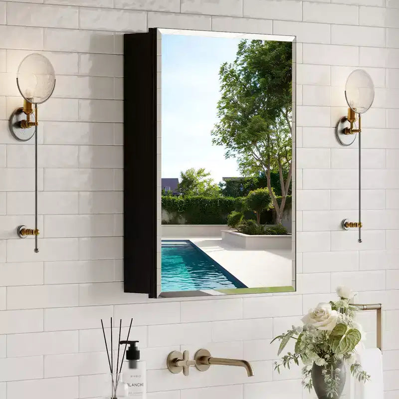 Armoire de toilette Belle avec miroir biseauté, encastrable ou murale, étagères réglables en verre trempé