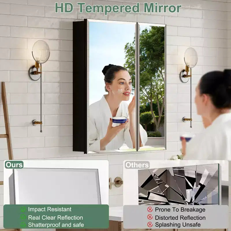 Armoire de toilette Belle avec miroir biseauté, encastrable ou murale, étagères réglables en verre trempé