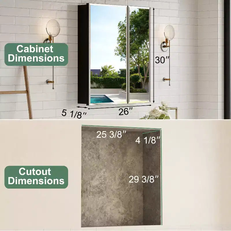 Armoire de toilette Belle avec miroir biseauté, encastrable ou murale, étagères réglables en verre trempé
