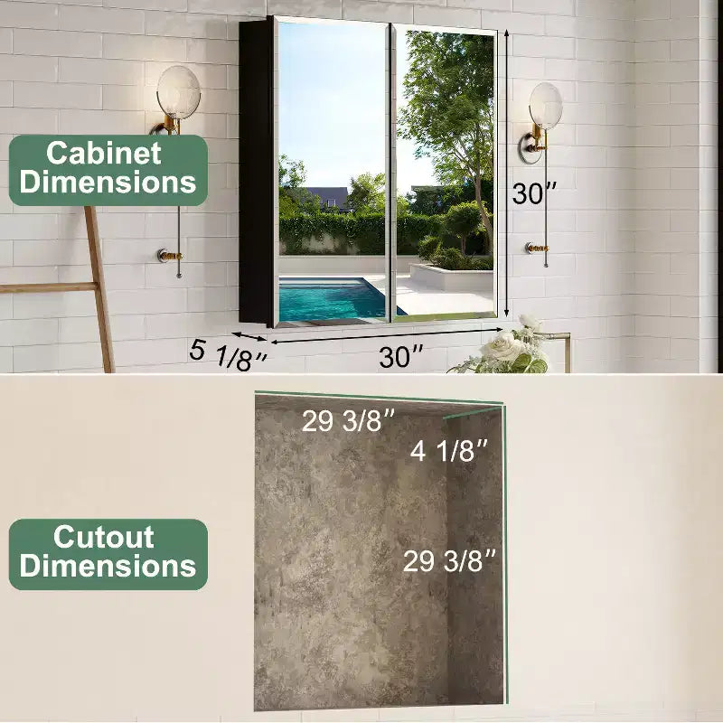 Armoire de toilette Belle avec miroir biseauté, encastrable ou murale, étagères réglables en verre trempé