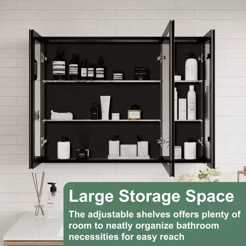 Armoire de toilette Belle avec miroir biseauté, encastrable ou murale, étagères réglables en verre trempé