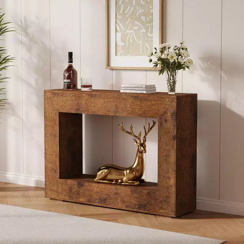 47.2 Table console de ferme - Table basse de canapé étroite, table d'entrée vintage, meuble d'appoint avec étagère inférieure pour couloir de salon, entrée