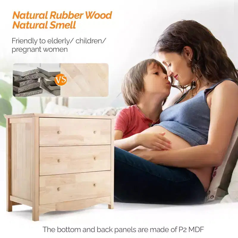 Commode à 3 tiroirs en MDF (panneau de fibres de densité moyenne) naturel Karl Home de 80 cm de large