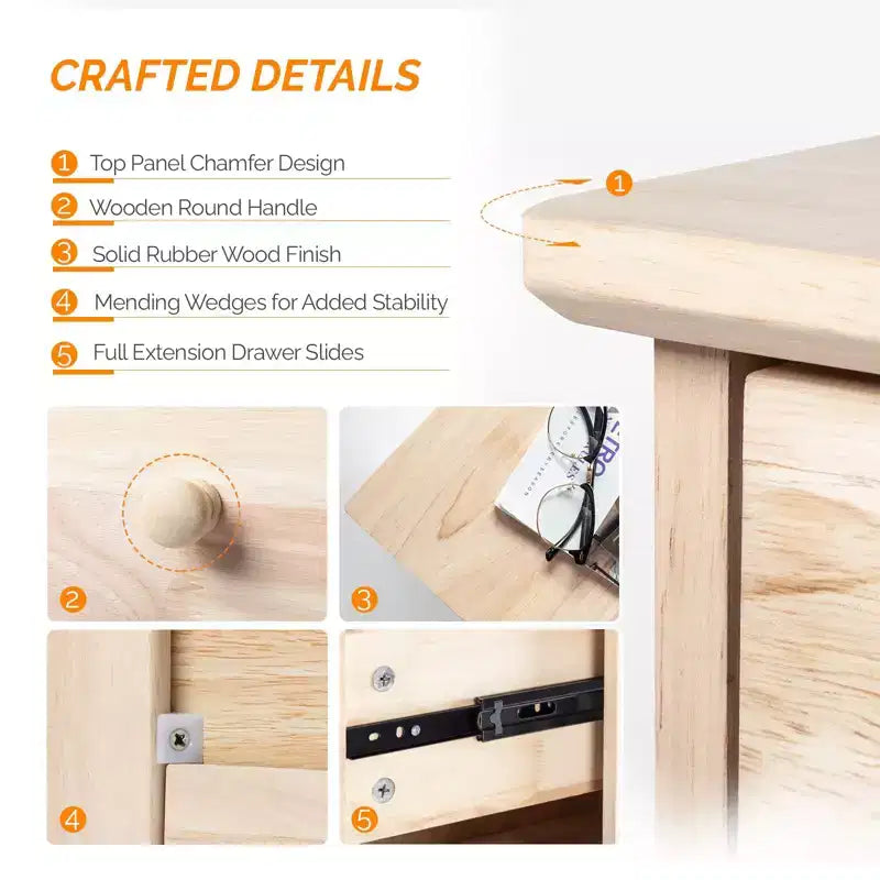 Commode à 3 tiroirs en MDF (panneau de fibres de densité moyenne) naturel Karl Home de 80 cm de large