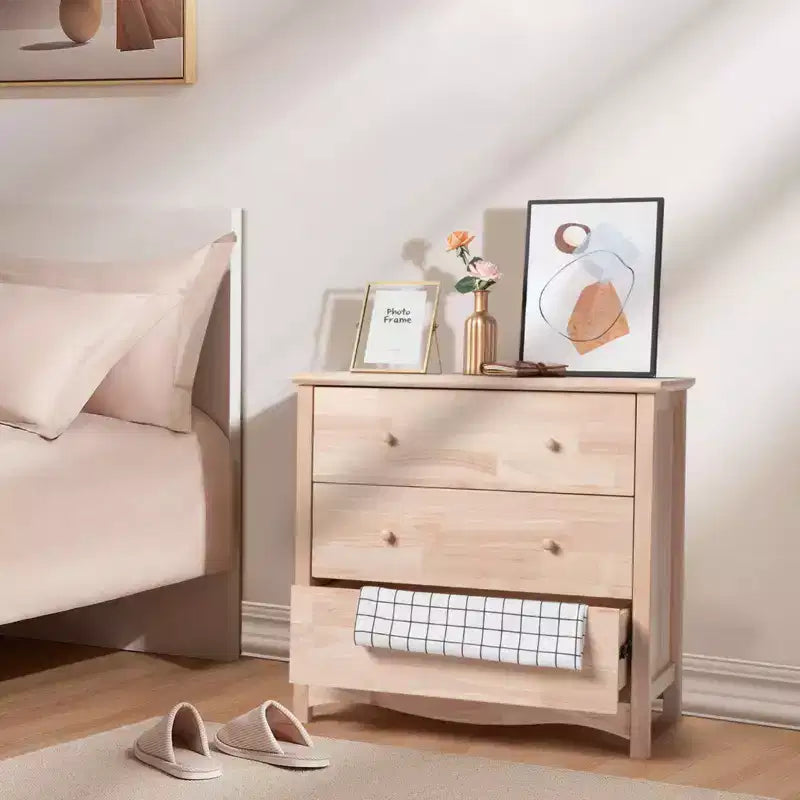 Commode à 3 tiroirs en MDF (panneau de fibres de densité moyenne) naturel Karl Home de 80 cm de large