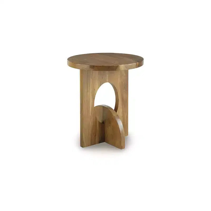 Signature Design by Ashley Hollbourne Accent Table, Round Solid Wood Side Table, Light Brown