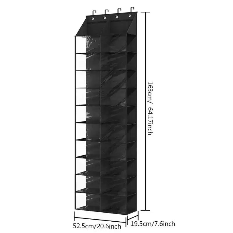 Range-chaussures à suspendre à la porte - 20 grandes poches, 10 niveaux en tissu Oxford avec 4 crochets métalliques, convient aux chaussures de taille 16, 64H x 20W x 7D