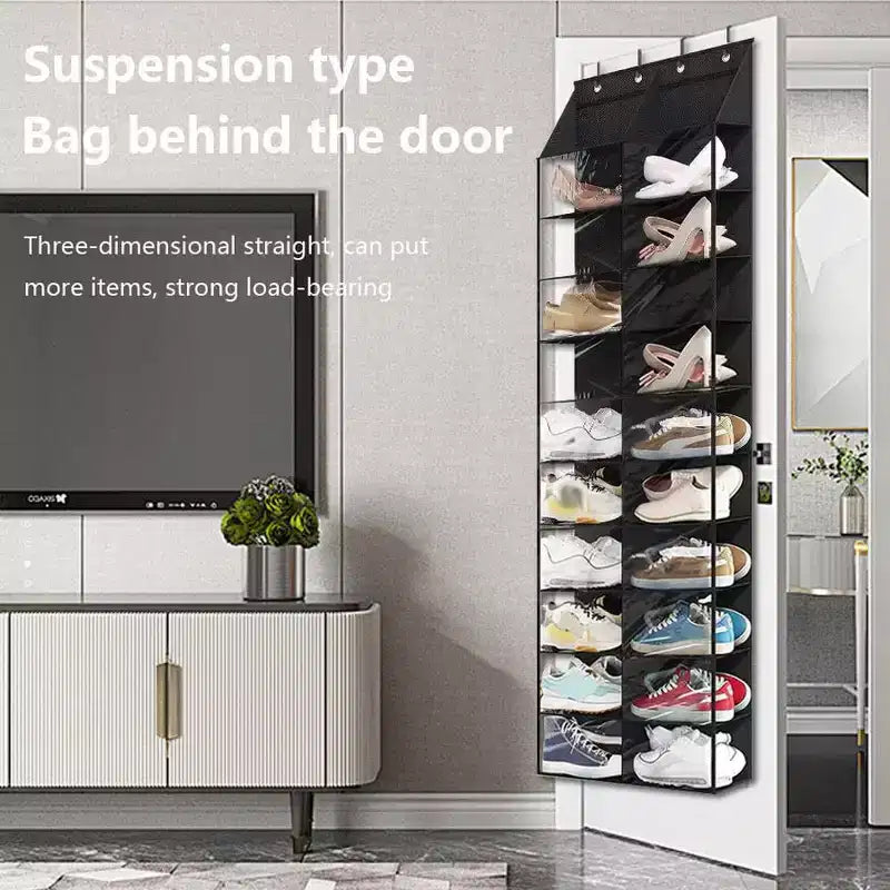 Range-chaussures à suspendre à la porte - 20 grandes poches, 10 niveaux en tissu Oxford avec 4 crochets métalliques, convient aux chaussures de taille 16, 64H x 20W x 7D