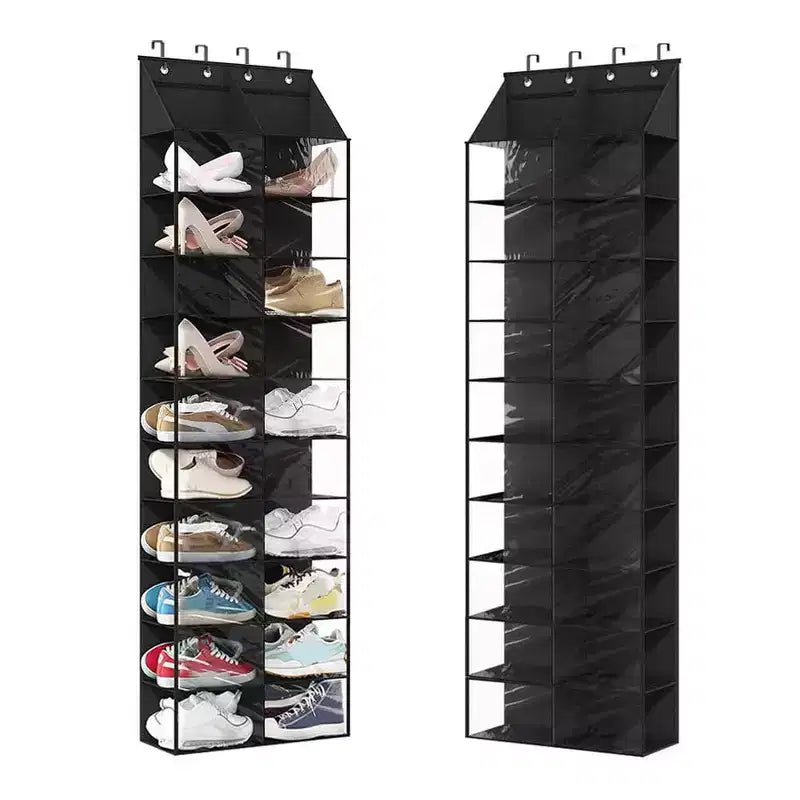 Range-chaussures à suspendre à la porte - 20 grandes poches, 10 niveaux en tissu Oxford avec 4 crochets métalliques, convient aux chaussures de taille 16, 64H x 20W x 7D