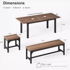 Ensemble de table à manger extensible pour 48 personnes avec bancs et tabourets, grande table de cuisine et de salle à manger en bois de 63 pouces