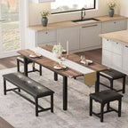 Ensemble de table à manger extensible pour 48 personnes avec bancs et tabourets, grande table de cuisine et de salle à manger en bois de 63 pouces