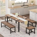 Ensemble de table à manger extensible pour 48 personnes avec bancs et tabourets, grande table de cuisine et de salle à manger en bois de 63 pouces