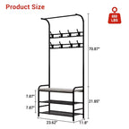 Banc à chaussures avec porte-manteau 4-en-1, banc de rangement pour entrée avec 8 crochets robustes, porte-manteau sur pied pour petits espaces, appartements, chambre à coucher