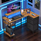 GALAXHERO Bureau Gamer en L de 120 cm, Bureau d'Angle Informatique avec Rangement, Prises de Courant et Lumières LED, Bureau de Travail/Gaming pour Chambre