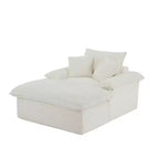 Pexfix 55 po. L Canapé moderne rembourré en velours côtelé une place avec oreillers et repose-pieds, chaise longue pour salon, chambre, appartement, bureau, blanc