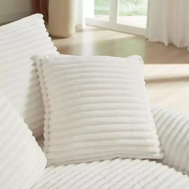Pexfix 55 po. L Canapé moderne rembourré en velours côtelé une place avec oreillers et repose-pieds, chaise longue pour salon, chambre, appartement, bureau, blanc