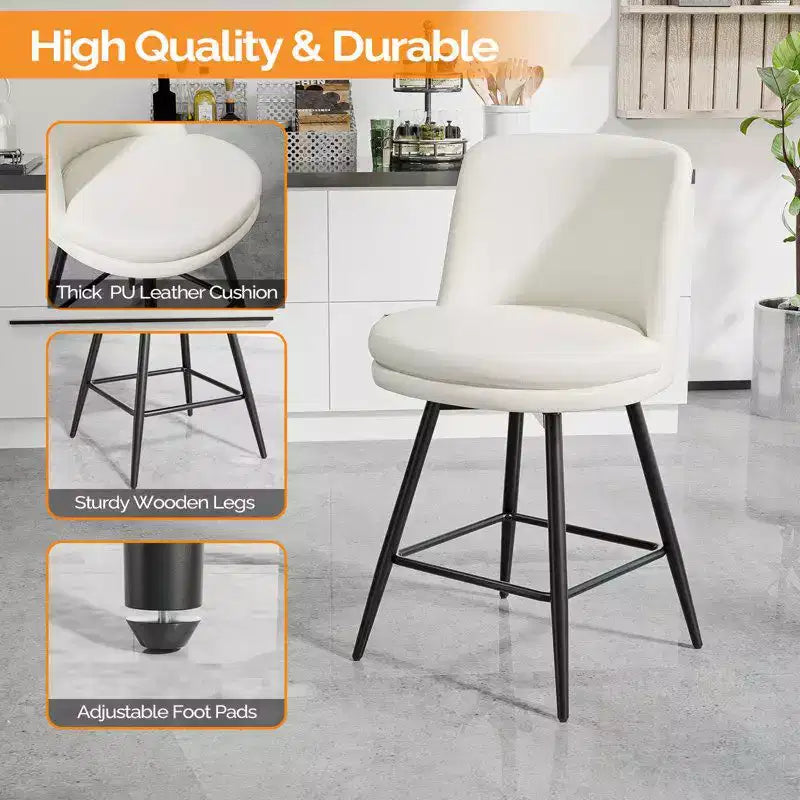Tabouret de bar contemporain Karl Home pivotant, en cuir PU et de qualité durable
