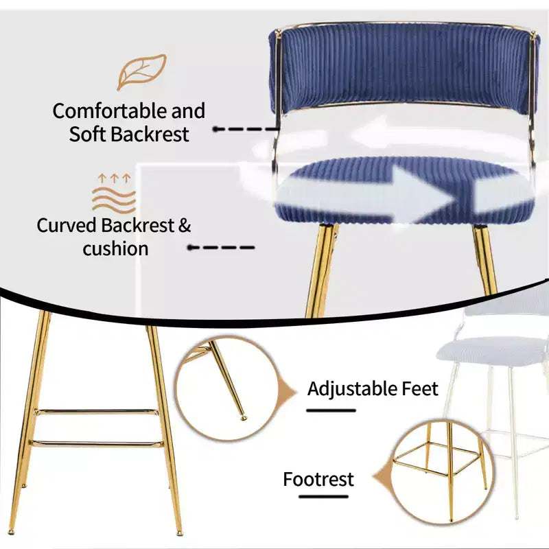 Tabouret de bar moderne Karl Home Cream, rembourrage épais, pieds en métal