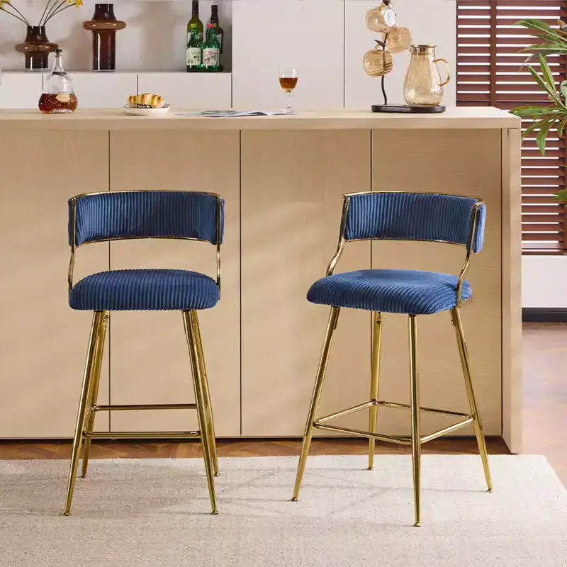 Tabouret de bar moderne Karl Home Cream, rembourrage épais, pieds en métal