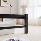 MAYEERTY Lit Queen Size Noir Métal Tête de lit en Bois Cadre de Lit Lumières RVB Chargeur Étagère de Rangement Silencieux Pas de Sommier Tapissier Nécessaire