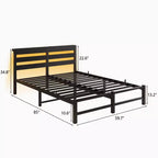 MAYEERTY Lit Queen Size Noir Métal Tête de lit en Bois Cadre de Lit Lumières RVB Chargeur Étagère de Rangement Silencieux Pas de Sommier Tapissier Nécessaire