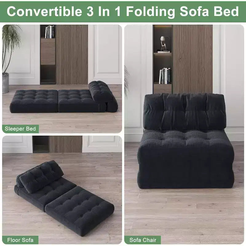 Canapé-lit pliable, canapé pliant au sol pour salon, fauteuil de couchage convertible avec oreiller matelas pliable soutien dorsal, beige