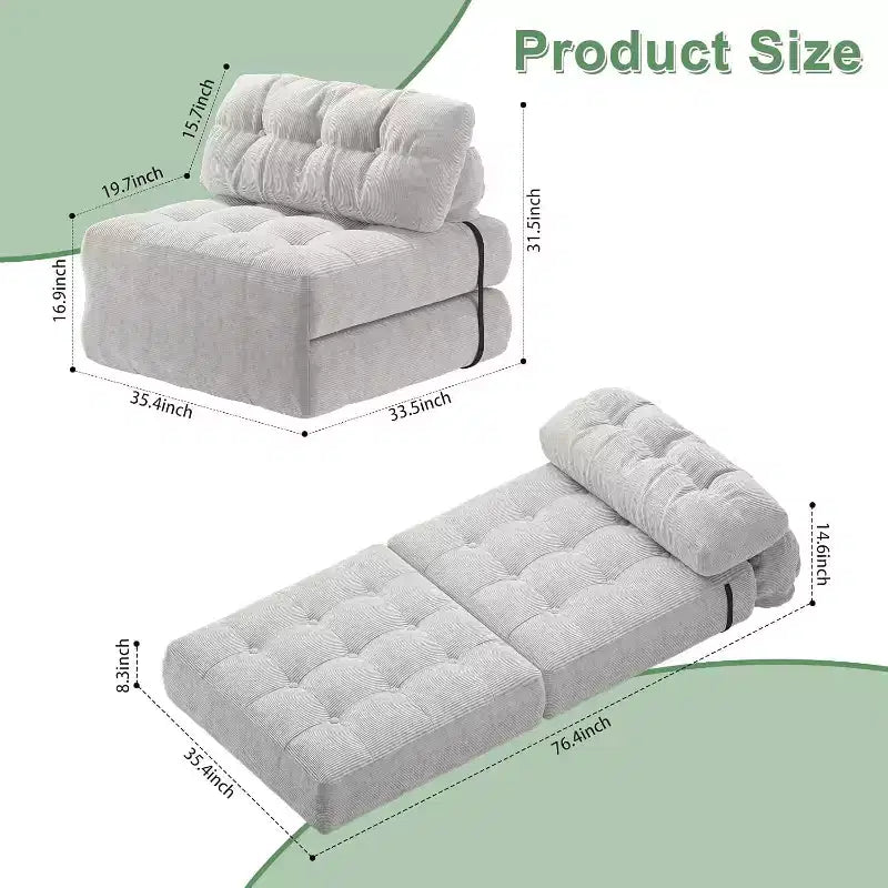 Canapé-lit pliable, canapé pliant au sol pour salon, fauteuil de couchage convertible avec oreiller matelas pliable soutien dorsal, beige