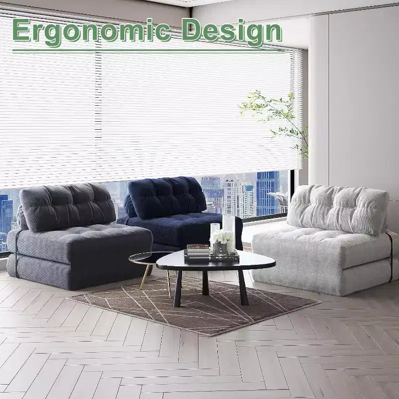 Canapé-lit pliable, canapé pliant au sol pour salon, fauteuil de couchage convertible avec oreiller matelas pliable soutien dorsal, beige