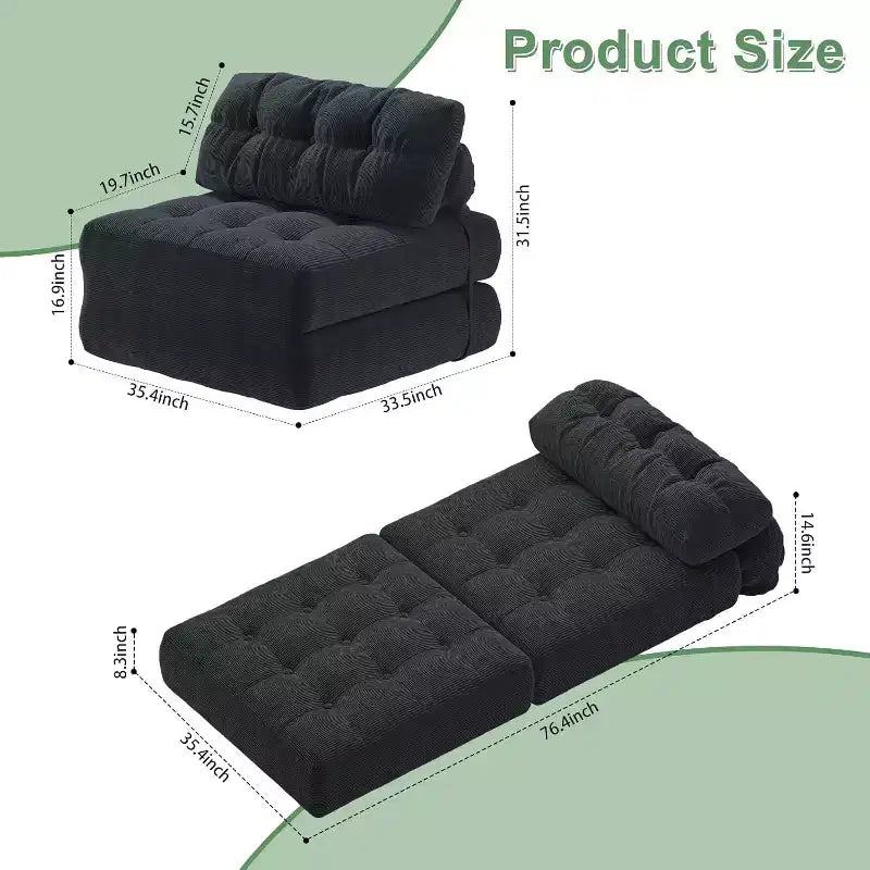 Canapé-lit pliable, canapé pliant au sol pour salon, fauteuil de couchage convertible avec oreiller matelas pliable soutien dorsal, beige
