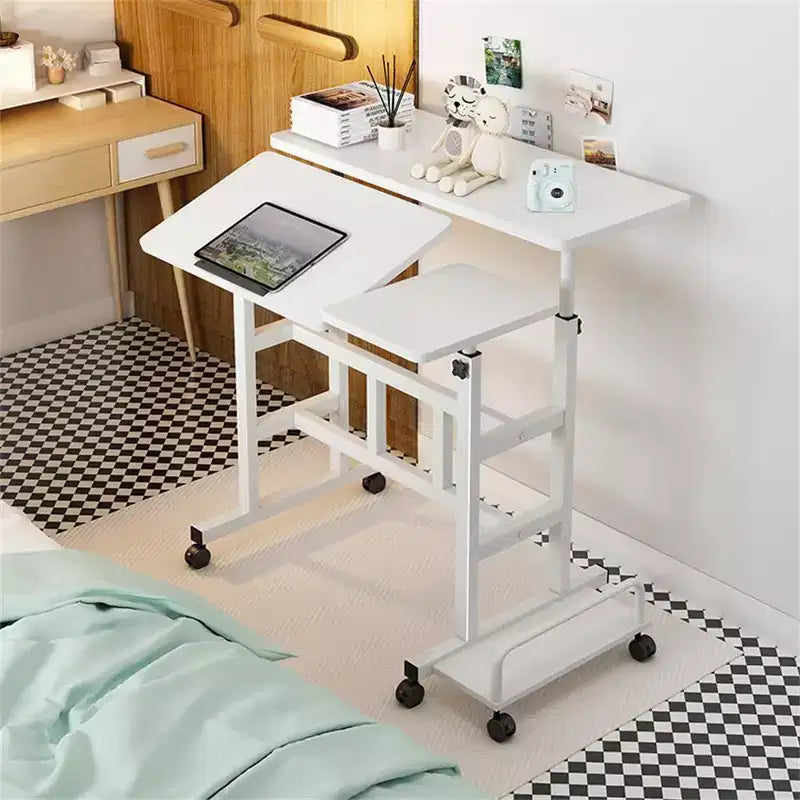 Petit bureau debout avec roulettes, bureau mobile, table debout portable sur roulettes pour tapis de marche, bureau d'ordinateur roulant à hauteur réglable