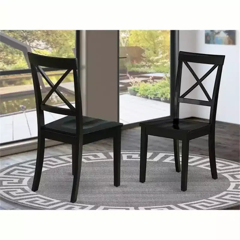 HomeStock Chaises de salle à manger à dossier croisé en bois massif, lot de 2