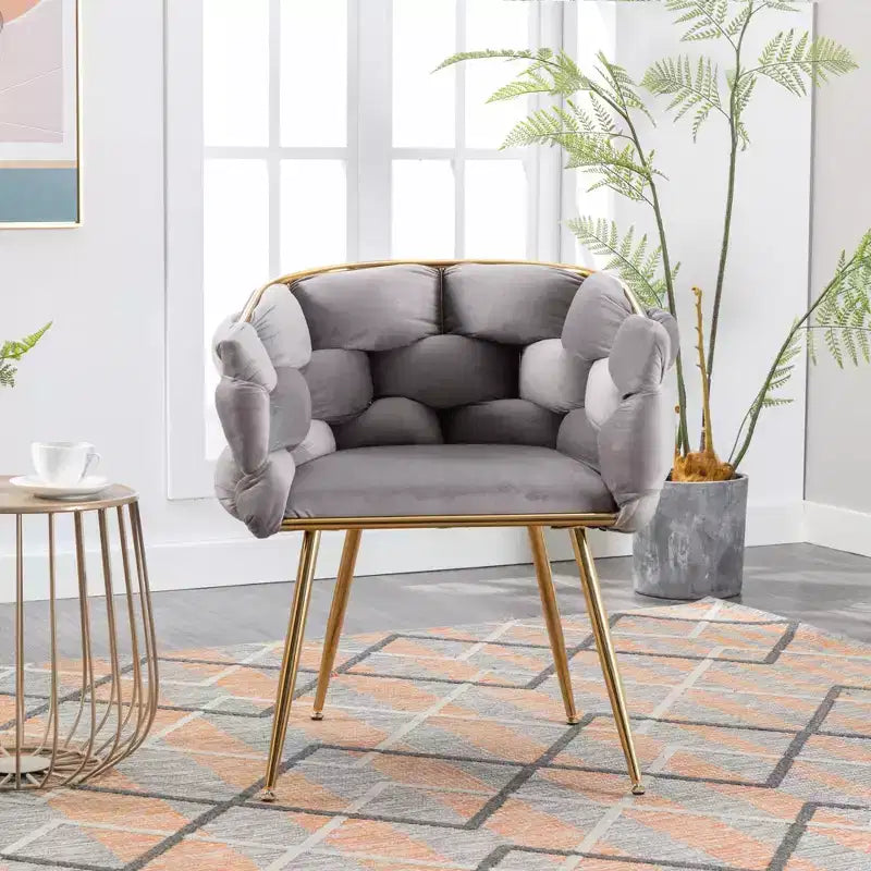 TROPOW Fauteuil d'appoint Moderne Confortable Velours Rembourré Fauteuil Tonneau Pieds en Métal Doublure Douce Canapé Simple Fauteuil de Maquillage