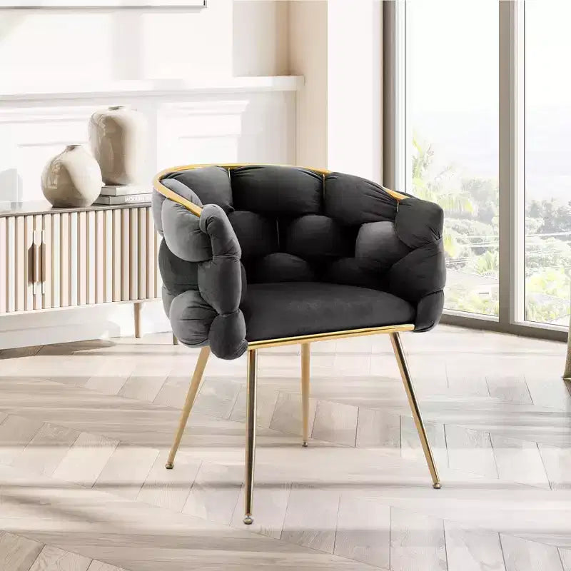 TROPOW Fauteuil d'appoint Moderne Confortable Velours Rembourré Fauteuil Tonneau Pieds en Métal Doublure Douce Canapé Simple Fauteuil de Maquillage