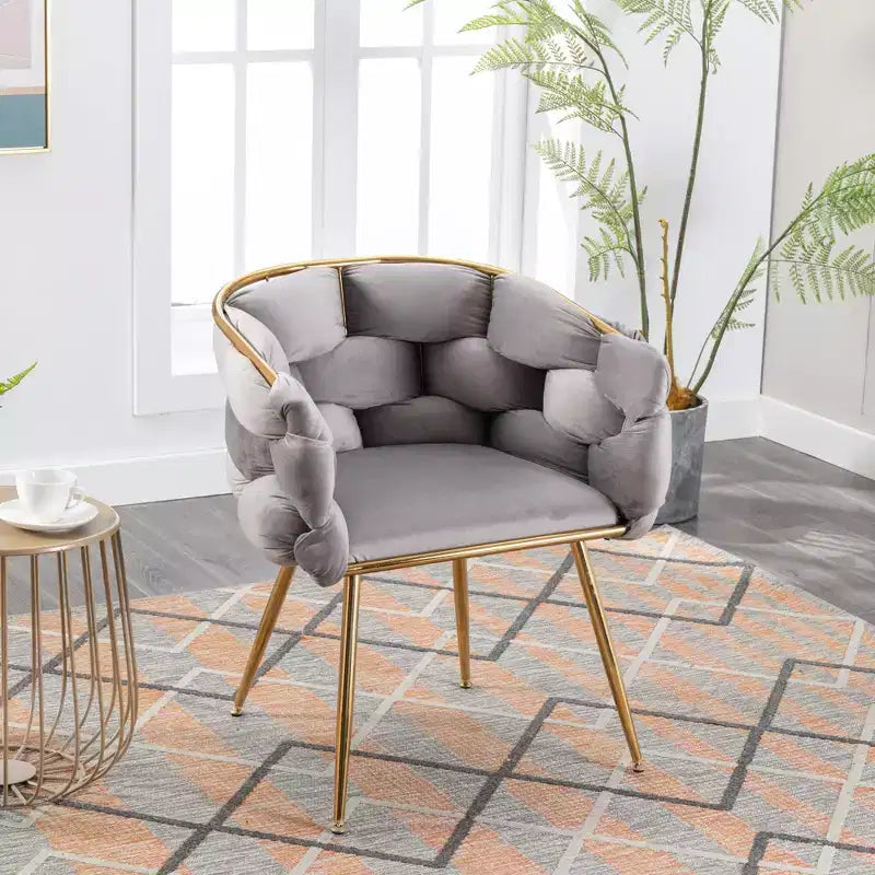 TROPOW Fauteuil d'appoint Moderne Confortable Velours Rembourré Fauteuil Tonneau Pieds en Métal Doublure Douce Canapé Simple Fauteuil de Maquillage