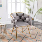 TROPOW Fauteuil d'appoint Moderne Confortable Velours Rembourré Fauteuil Tonneau Pieds en Métal Doublure Douce Canapé Simple Fauteuil de Maquillage